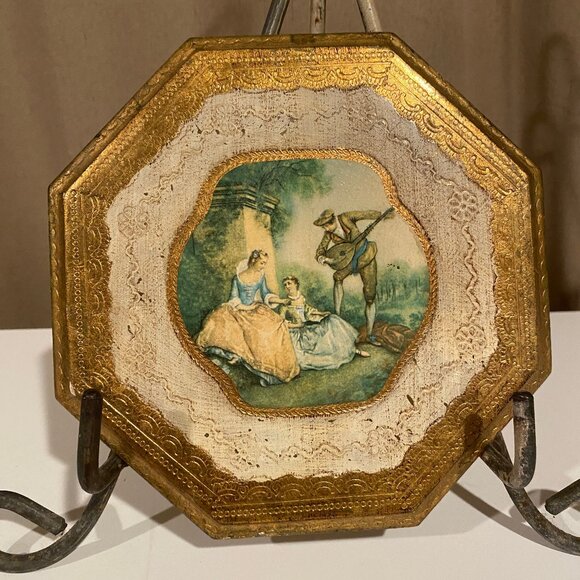 Vtg Octagon Florentine Gold Leaf Wood Wall Art Italy 8x8 Victorian Style - Picture 1 of 6